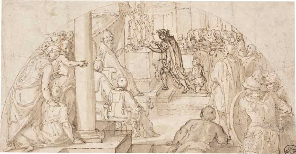 La Donación de Constantino. Dibujo de Cesare Nebbia. Fondos del Museo del Prado