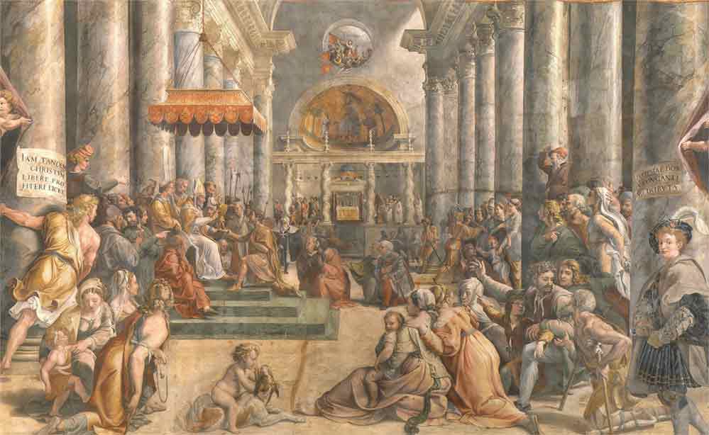 Fresco del Taller de Rafael dedicado a la Donación de Constantino en las Estancias de Rafael, en el Vaticano.