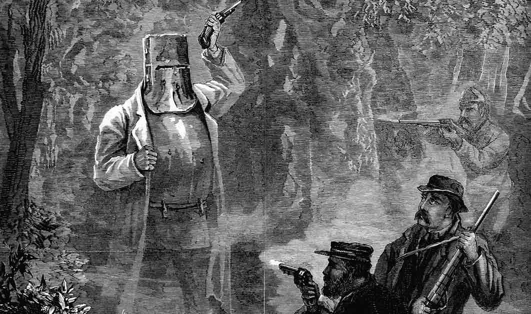 Ned Kelly enfrentándose a la policía de Victoria en su famosa armadura