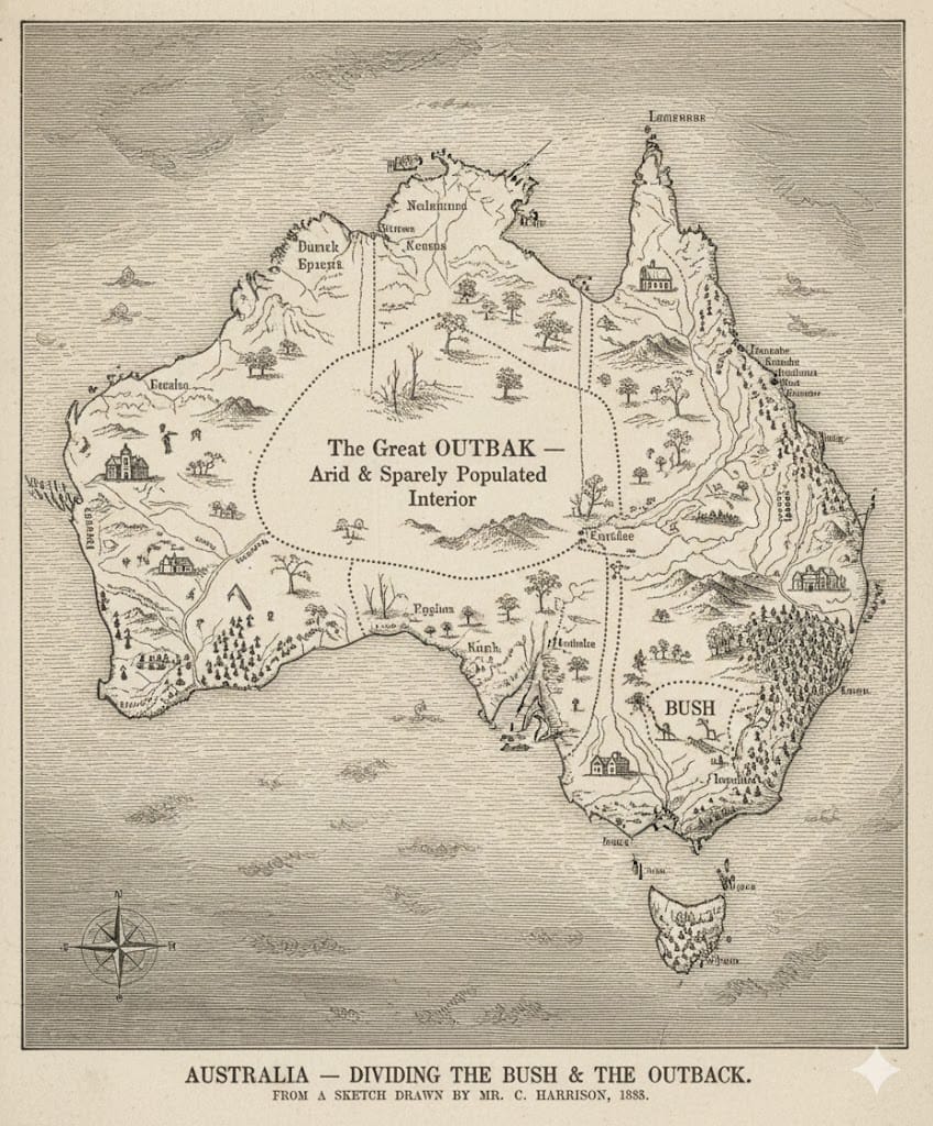 Mapa del bush y el outback en Australia