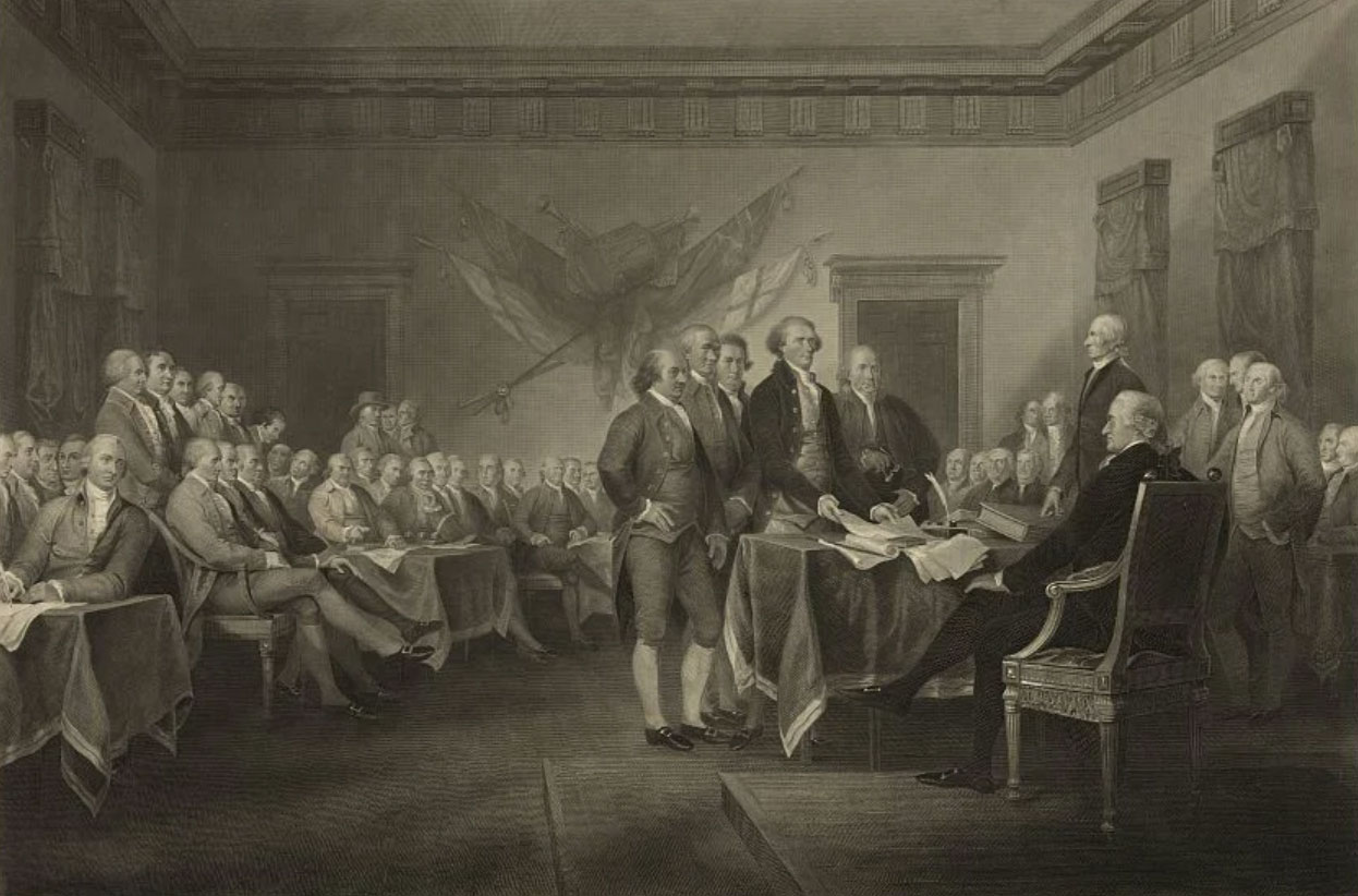 Declaración de Independencia, 4 de julio de 1776 / pintado por J. Trumbull; grabado por W.L. Ormsby, N.Y.
